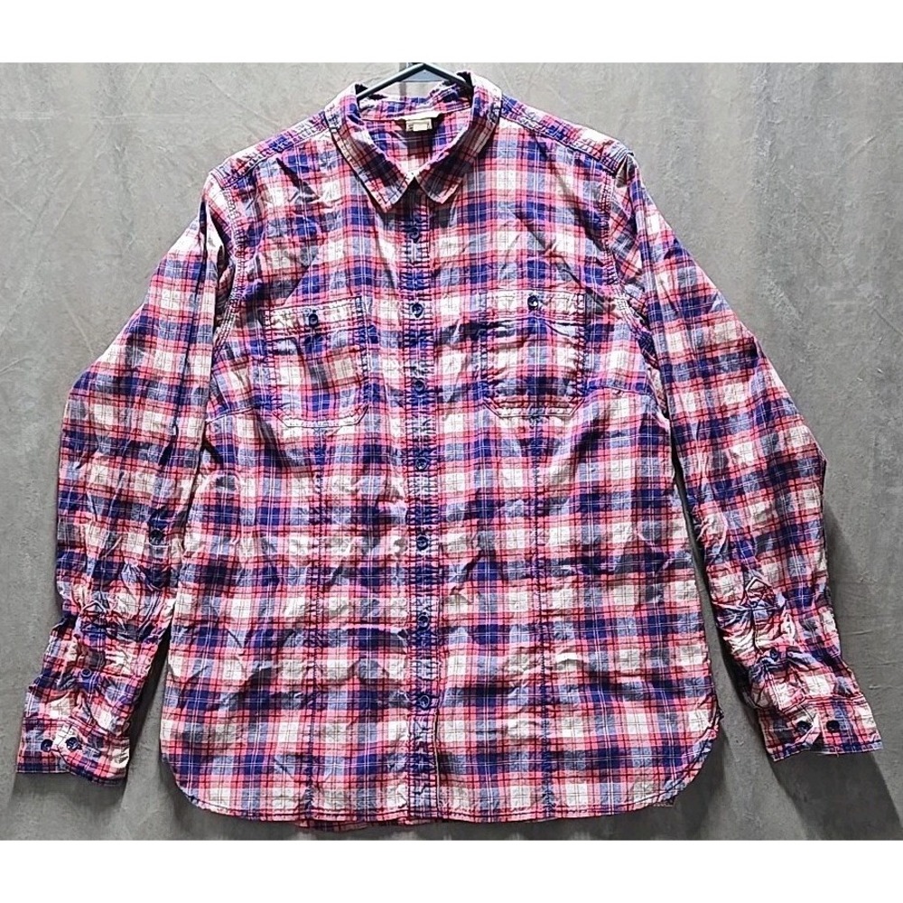 Duluth Button Front Shirt Size XL Red Blue Plaid Roll Tab Sleeves